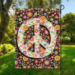 Hippie Flower Peace Sign Print Garden Flag