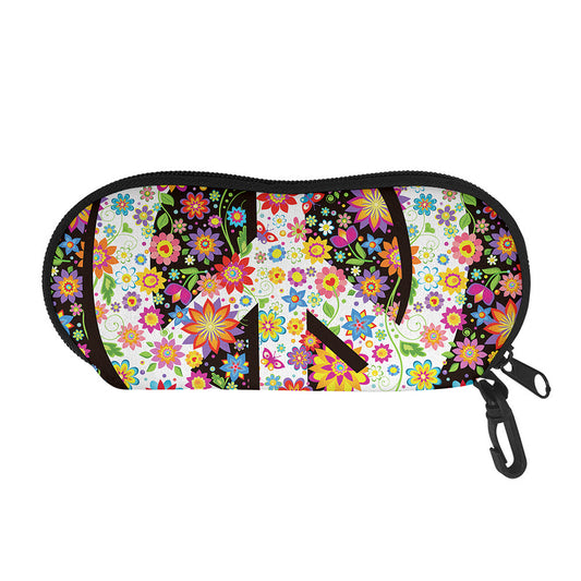 Hippie Flower Peace Sign Print Glasses Case