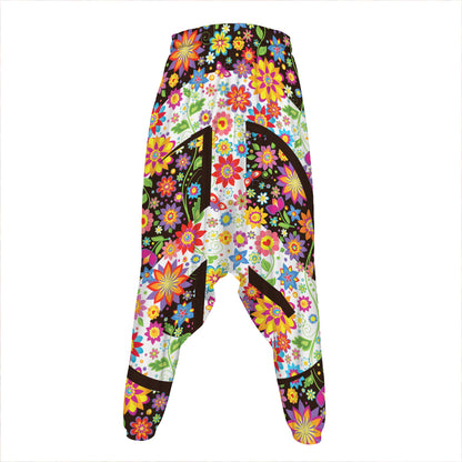 Hippie Flower Peace Sign Print Hammer Pants