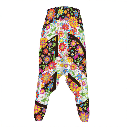 Hippie Flower Peace Sign Print Hammer Pants