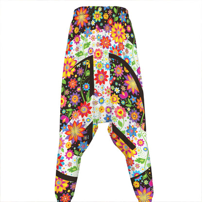 Hippie Flower Peace Sign Print Hammer Pants