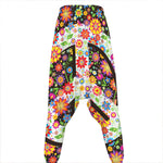Hippie Flower Peace Sign Print Hammer Pants
