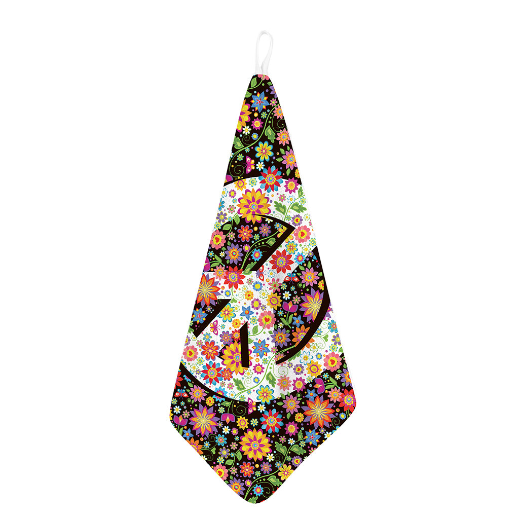Hippie Flower Peace Sign Print Hand Towel
