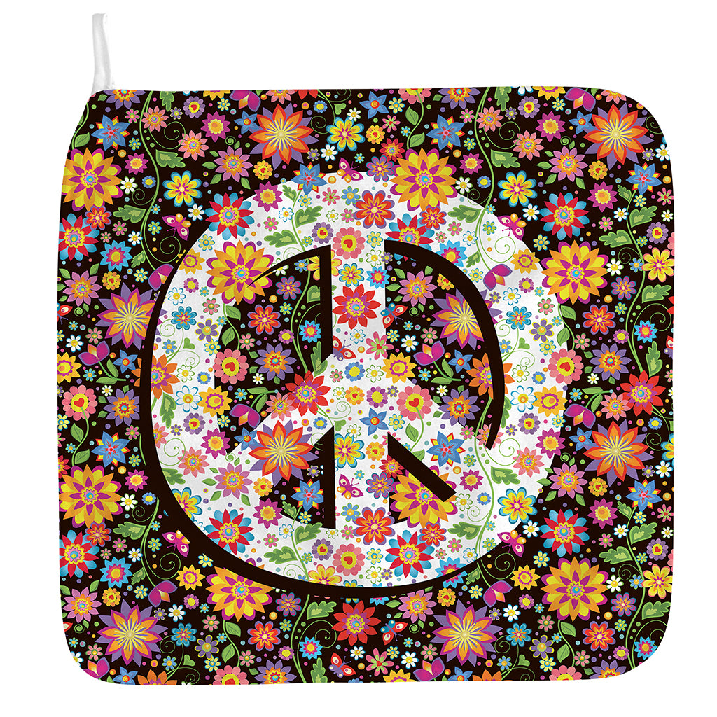 Hippie Flower Peace Sign Print Hand Towel