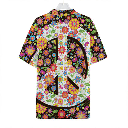 Hippie Flower Peace Sign Print Hawaiian Shirt