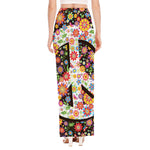 Hippie Flower Peace Sign Print High Slit Maxi Skirt