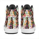 Hippie Flower Peace Sign Print High Top Leather Sneakers