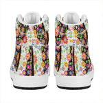 Hippie Flower Peace Sign Print High Top Leather Sneakers