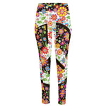 Hippie Flower Peace Sign Print High-Waisted Pocket Leggings