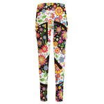 Hippie Flower Peace Sign Print High-Waisted Pocket Leggings