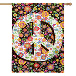 Hippie Flower Peace Sign Print House Flag