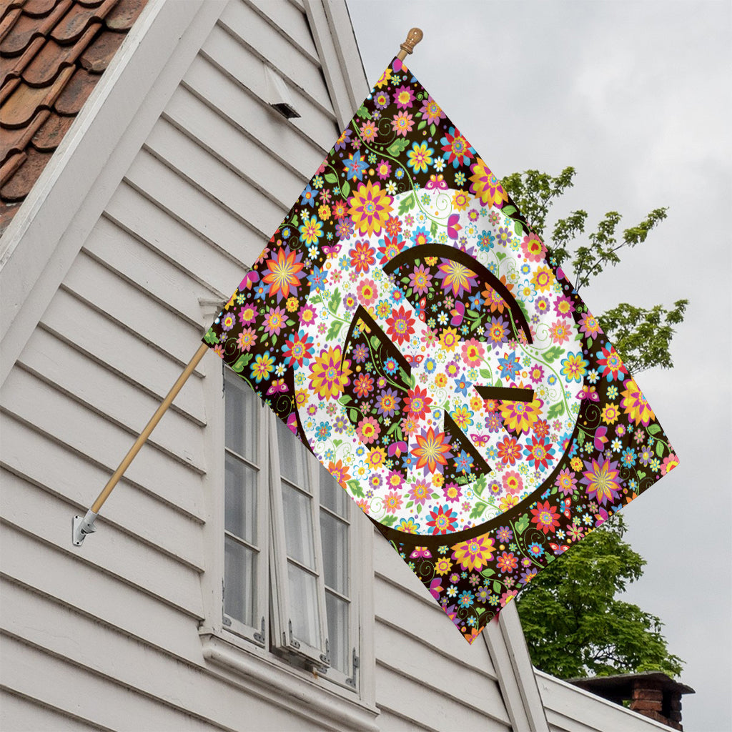 Hippie Flower Peace Sign Print House Flag