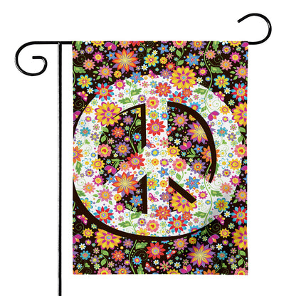Hippie Flower Peace Sign Print House Flag