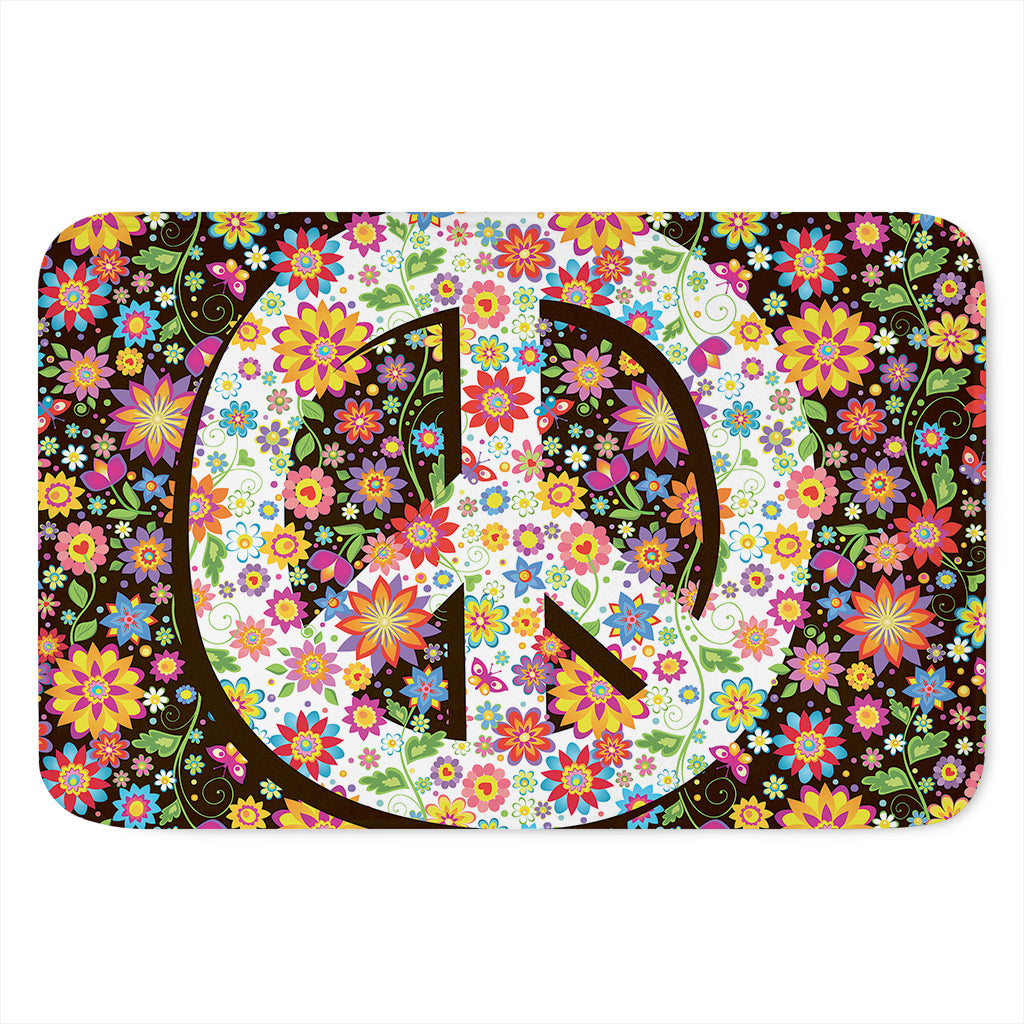 Hippie Flower Peace Sign Print Indoor Door Mat