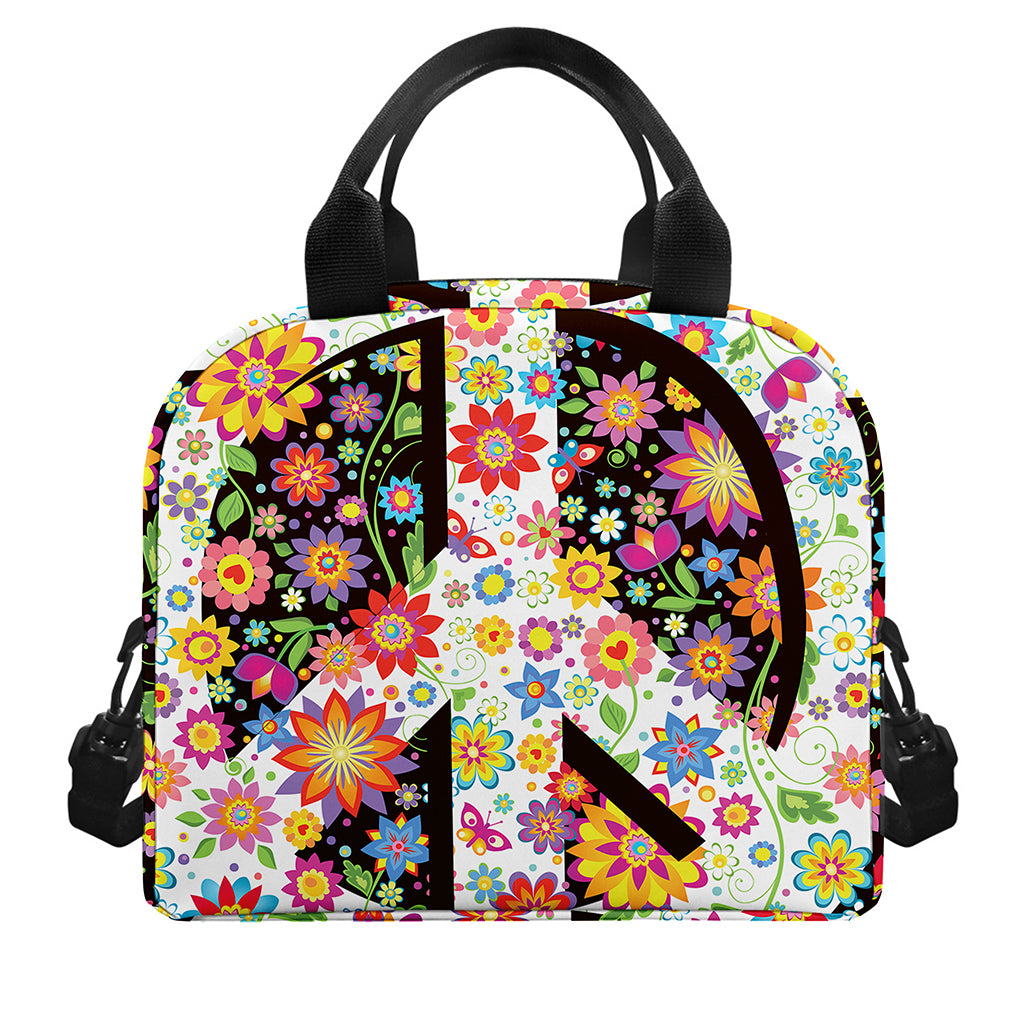 Hippie Flower Peace Sign Print Insulated Lunch Bag