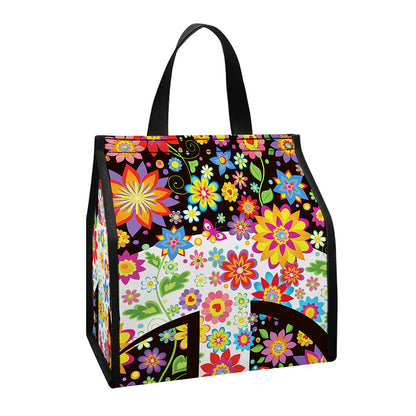 Hippie Flower Peace Sign Print Insulated Lunch Tote