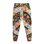 Hippie Flower Peace Sign Print Jogger Pants