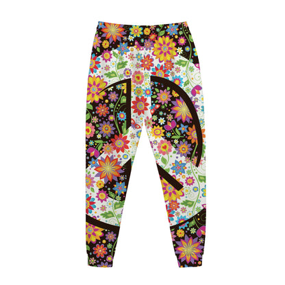 Hippie Flower Peace Sign Print Jogger Pants