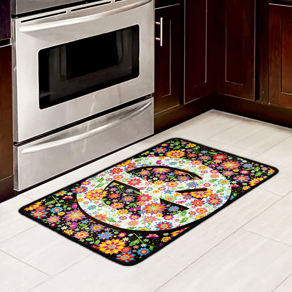 Hippie Flower Peace Sign Print Kitchen Mat