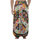 Hippie Flower Peace Sign Print Lantern Pants