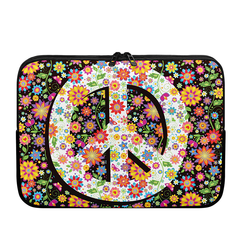 Hippie Flower Peace Sign Print Laptop Sleeve