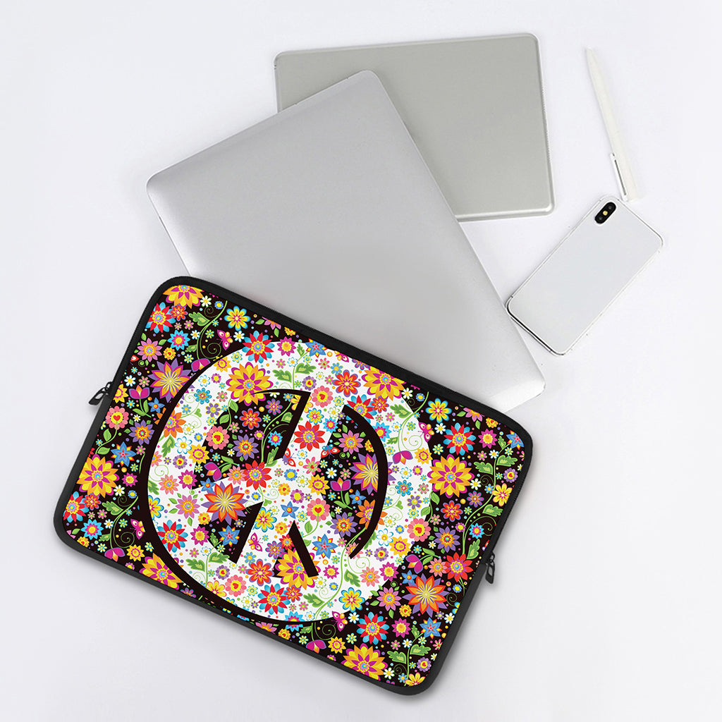 Hippie Flower Peace Sign Print Laptop Sleeve