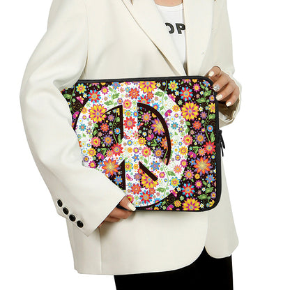 Hippie Flower Peace Sign Print Laptop Sleeve