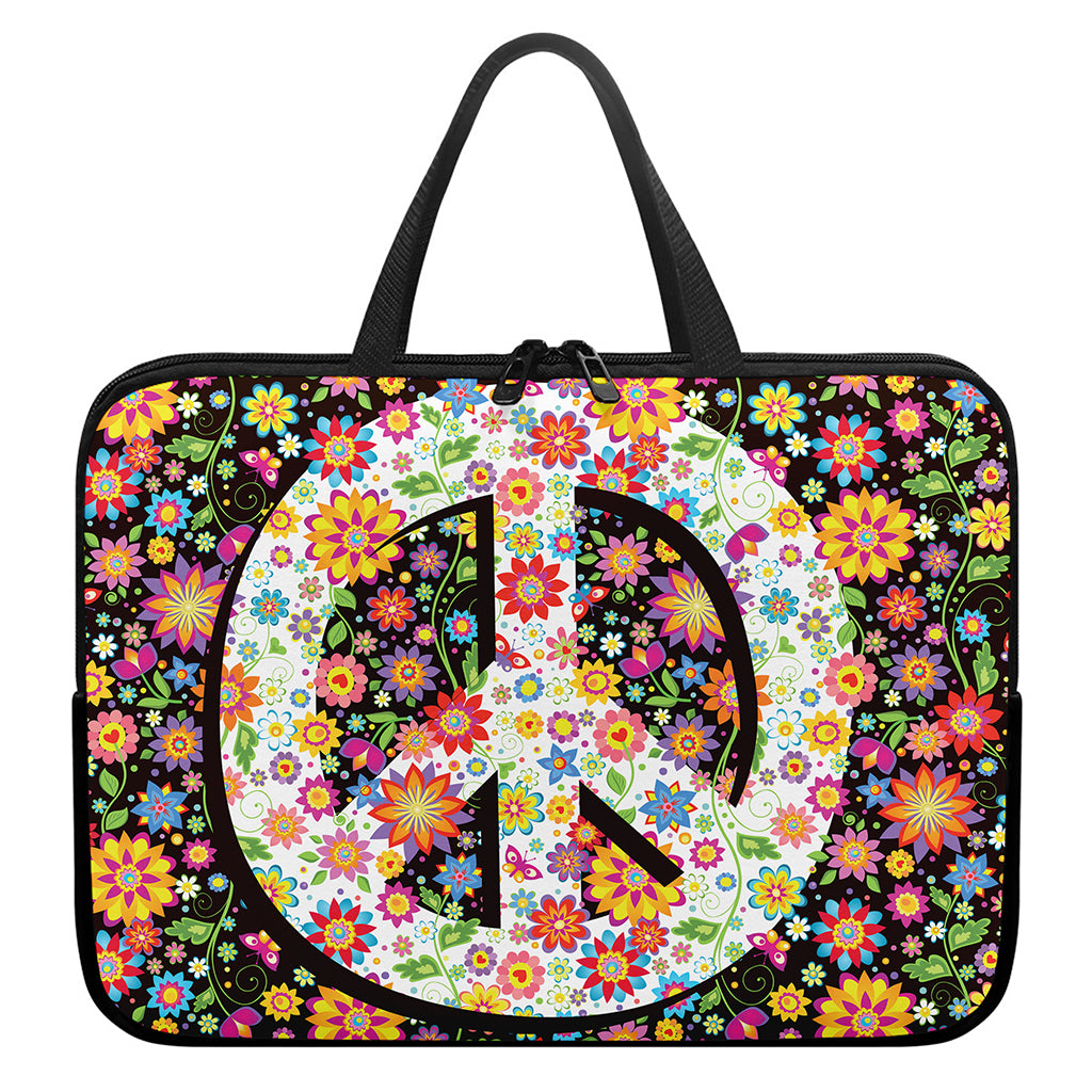 Hippie Flower Peace Sign Print Laptop Sleeve With Handle