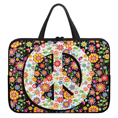 Hippie Flower Peace Sign Print Laptop Sleeve With Handle