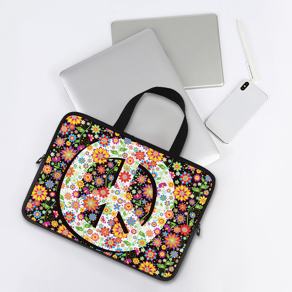 Hippie Flower Peace Sign Print Laptop Sleeve With Handle