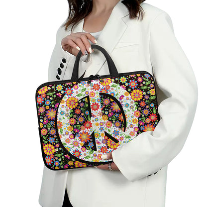 Hippie Flower Peace Sign Print Laptop Sleeve With Handle