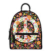 Hippie Flower Peace Sign Print Leather Backpack