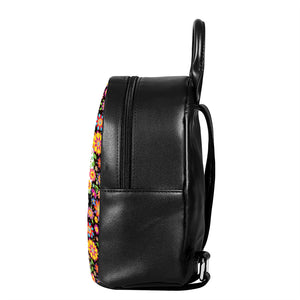 Hippie Flower Peace Sign Print Leather Backpack