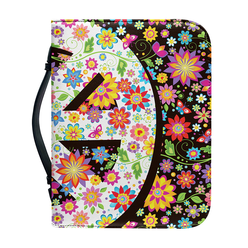 Hippie Flower Peace Sign Print Leather Bible Cover
