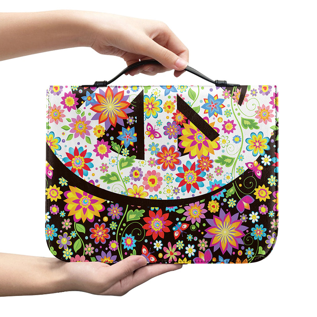 Hippie Flower Peace Sign Print Leather Bible Cover