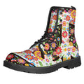 Hippie Flower Peace Sign Print Lace-Up Boots