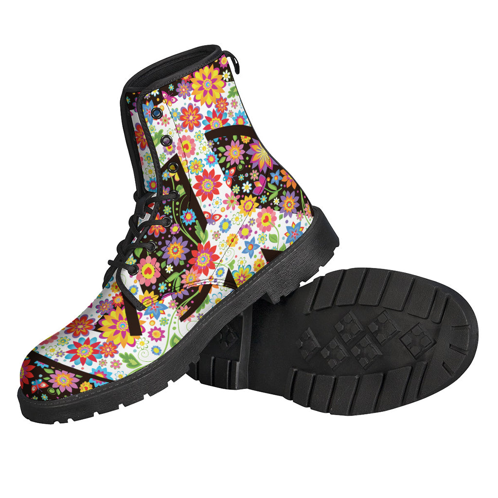 Hippie Flower Peace Sign Print Backpack