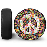 Hippie Flower Peace Sign Print Leather Spare Tire Cover