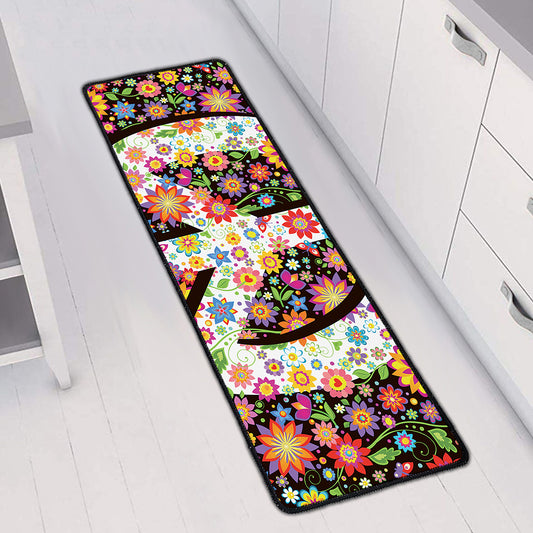 Hippie Flower Peace Sign Print Long Kitchen Mat
