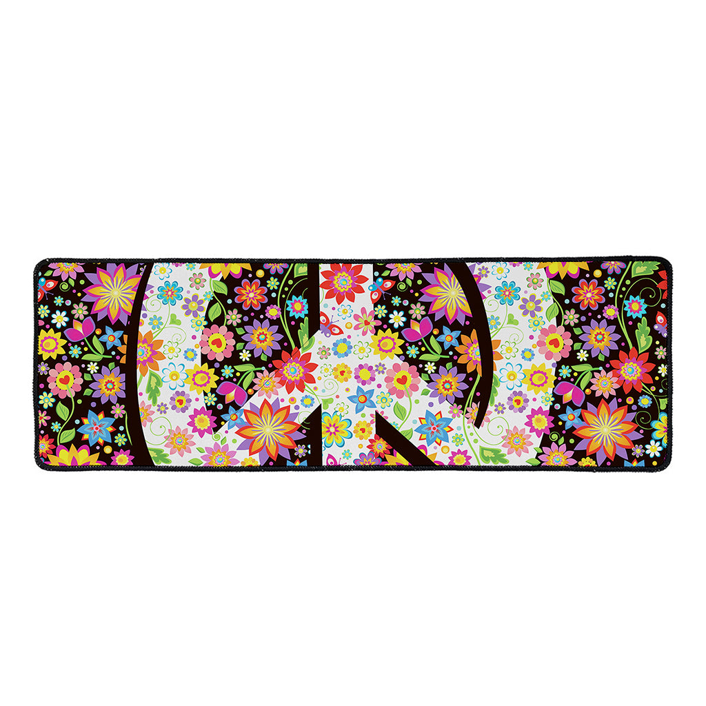 Hippie Flower Peace Sign Print Long Kitchen Mat