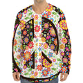 Hippie Flower Peace Sign Print Long Sleeve Baseball Jersey