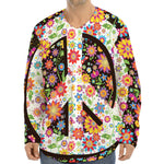 Hippie Flower Peace Sign Print Long Sleeve Baseball Jersey