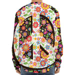 Hippie Flower Peace Sign Print Long Sleeve Baseball Jersey