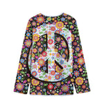 Hippie Flower Peace Sign Print Long Sleeve Short Coat