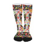 Hippie Flower Peace Sign Print Long Socks