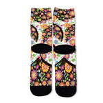 Hippie Flower Peace Sign Print Long Socks