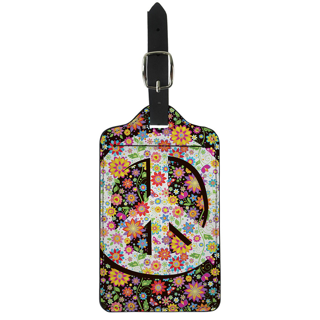 Hippie Flower Peace Sign Print Luggage Tag