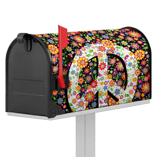 Hippie Flower Peace Sign Print Mailbox Cover
