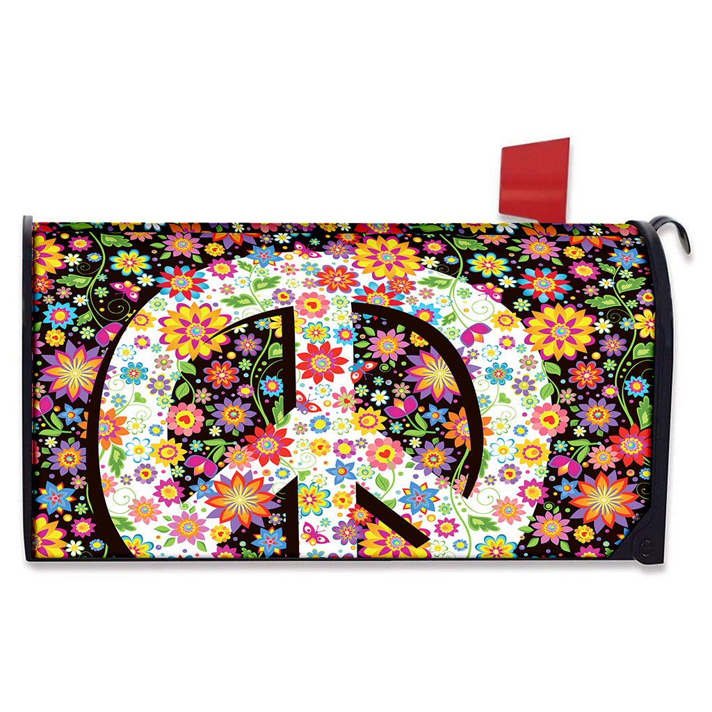 Hippie Flower Peace Sign Print Mailbox Cover