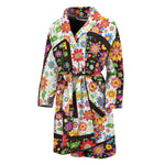 Hippie Flower Peace Sign Print Men's Bathrobe
